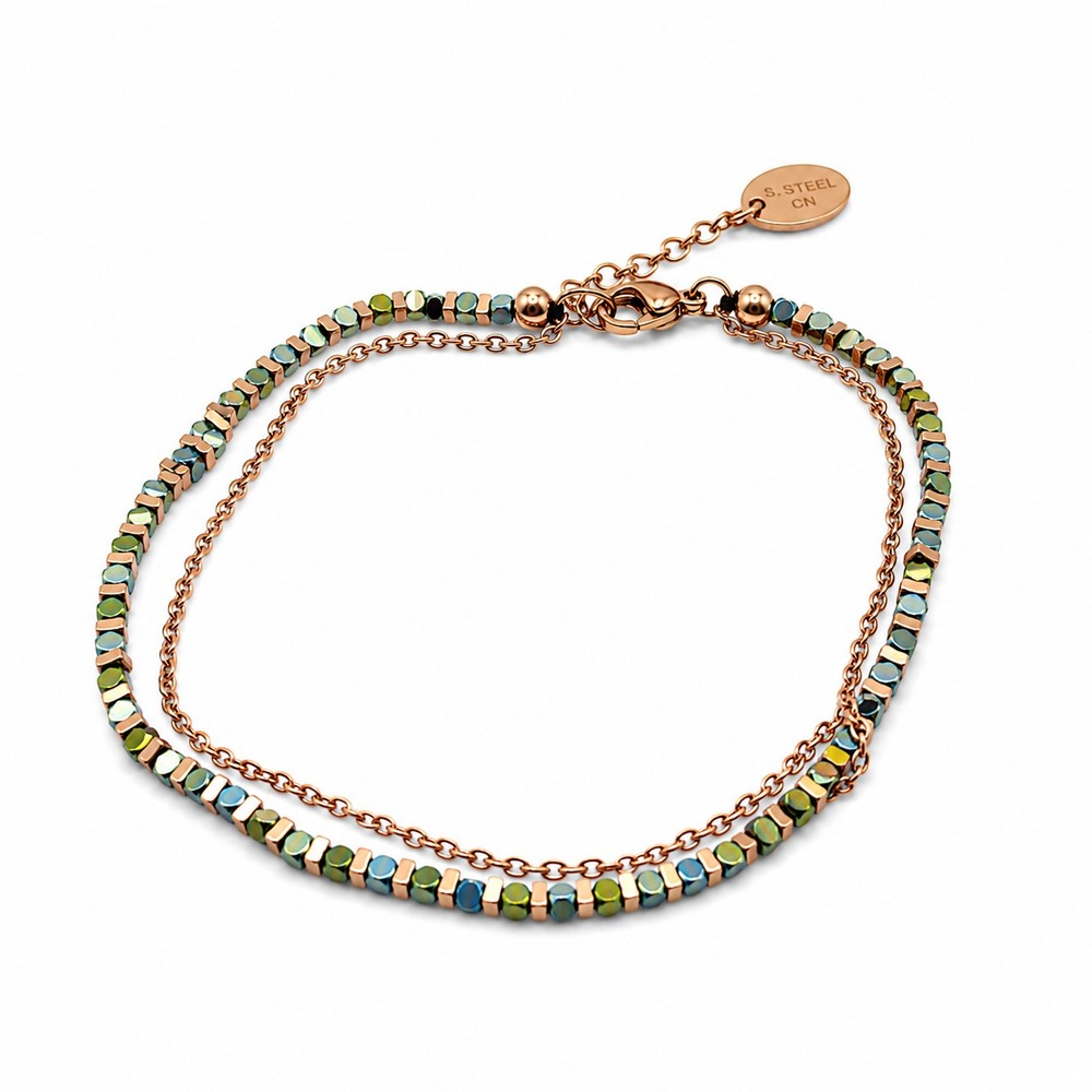 Tocara Double Strand Bracelet Iridescent Cube Beads Rose Gold Tone Adjustable